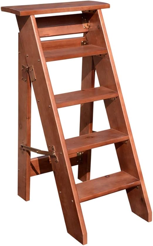 5 Steps, Solid Wood Step Stool Ladder Folding Stepladder, Adult Indoor