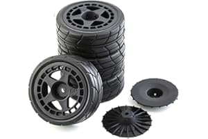 Chanmoo 1/10 RC Racing Rally Tires 12mm Hex Wheels Rims and Rubber On Road Tyres for 1/10 RC On-Road Car HPI KYOSHO Tamiya XV01 XV02 TA06 TT01 TT02 PTG2 144001 A959 RC Rally Drift Car 4PCS (Black A)