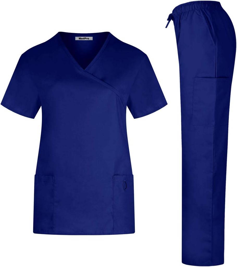 MedPro Women's Unisex Solid Medical Scrub Set V-Neck Top and Cargo Pants