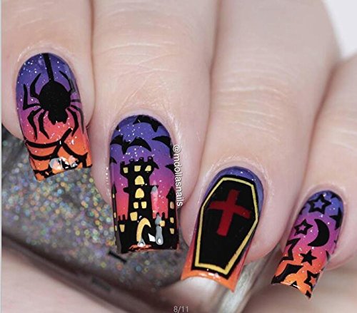 PUEEN Nail Art Stamping Plate - Halloween Party 01 - Theme Park Collection 125x65mm Unique Nailart Polish Stamping Manicure Image Plates Accessories Kit - BH000725