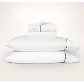BOLL & BRANCH Signature Embroidered Sheet Set - California King, White/Stone - Luxury 100% Organic Cotton - 1 Flat, 1 Fitted, 2 Pillowcases