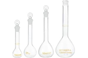 OLYCRAFT 4Pcs Volumetric Flask 10Ml/25Ml/50Ml/100Ml Volumetric Flask Set with Glass Cap Durability & Chemical Resistance Glas