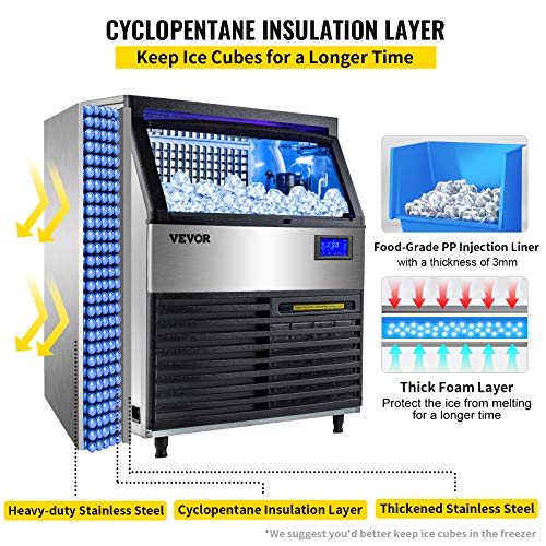 VEVOR 110V Commercial Ice Maker 440LBS/24H, 77LBS Storage Bin, ETL