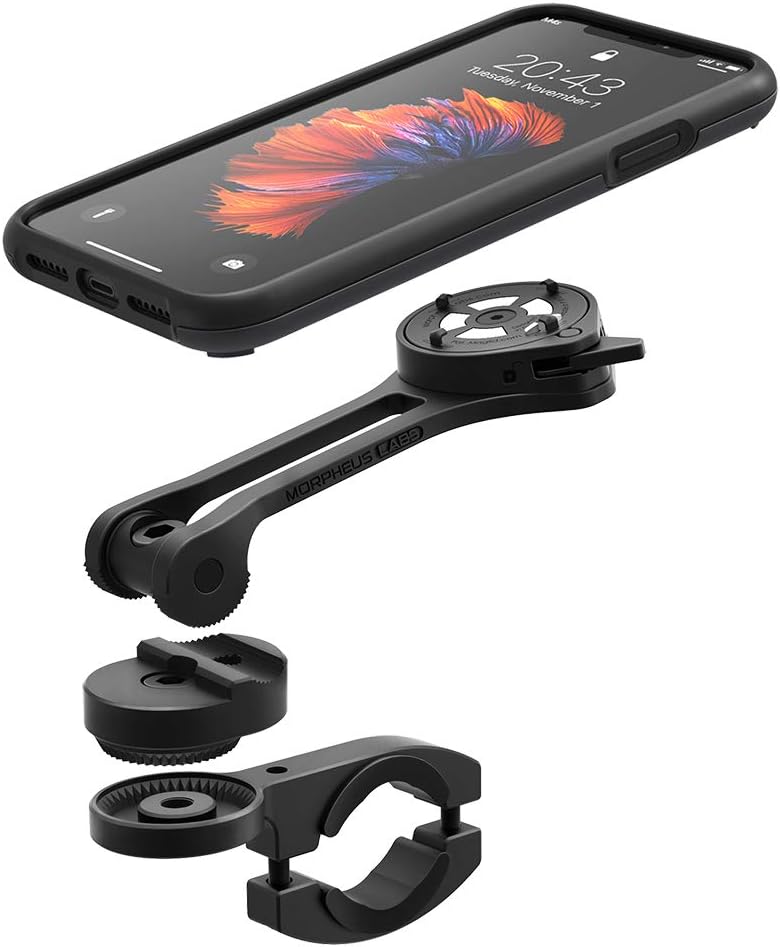 MORPHEUS LABS M4s FLEX iPhone XR Bike Mount, iPhone XR Motorcycle Mount, Phone Holder & iPhone XR Case, Bicycle Cell Phone Holder, Adjustable, fits Most Handlebars, 360 Rotation [Black]
