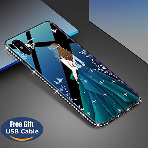 Aireratze iPhone X case,iPhone X cover, [Crystal Series] [Tempered Glass Back] Soft Gel TPU [Glitter Bling Diamond] Slim Back Bumper Anti-Fingerprint 360-Full-Protection Case for iPhone X USB cable