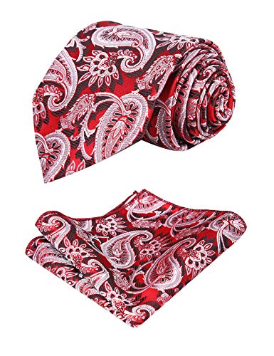 Alizeal Mens Paisley Jacquard Necktie and Hanky Set, Maroon