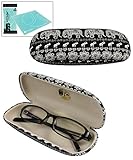 JAVOedge Elephant Fabric Covered Clam Shell Style Eyeglass Case with Bonus Microfiber Glasses Cleaning Cloth