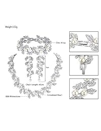 Mecresh - Juego de joyas para novia, diseño de hojas de perlas de imitación, collar de cristal para boda, pendientes, pulseras, conjuntos de joyas y compromiso