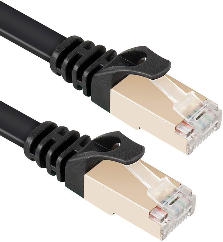 Cat 7 Ethernet Cable 50 ft Black - 10GB Fastest Shielded RJ45 Computer Internet Network Cable - Flat Patch Cable for Modem Router LAN