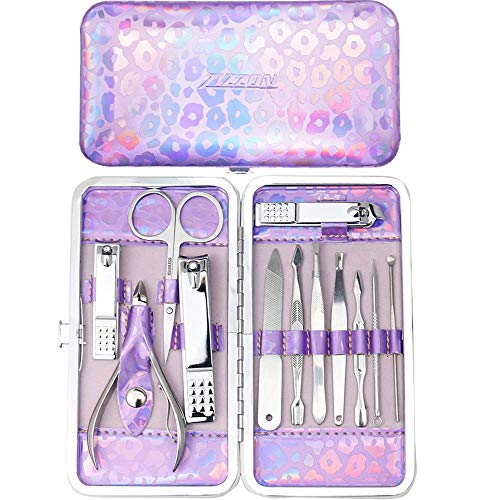 ZIZZON Nail Clippers Kit Manicure Pedicure Set with Holographic Case(Purple)