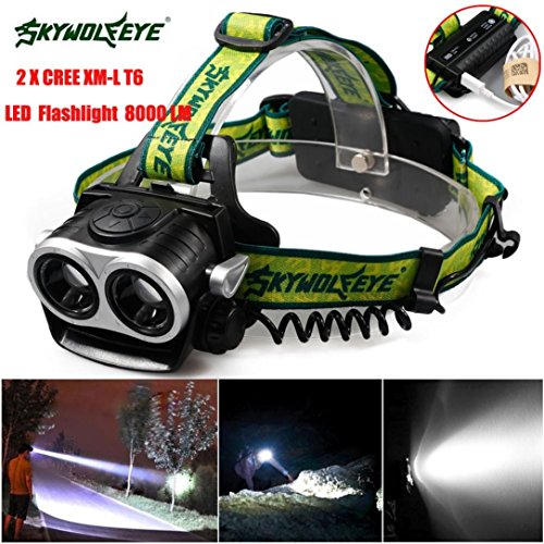 Flashlight,Lisingtool 8000LM 2X XM-L T6 LED Rechargeable 18650 USB Headlamp Headlight Head Light Torch