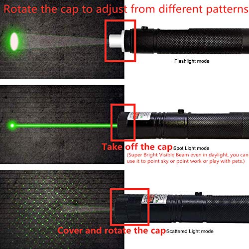 Green Light Pointer High Power Visible Beam with Adjustable Focus for Pointing Sky/Star/Hunting/Hiking, LED Interactive Baton Funny Toy for Dog/Cat
