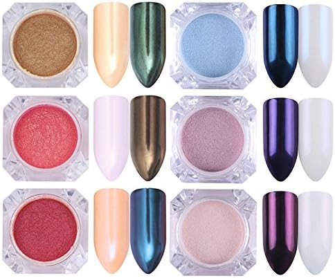 6 Boxes Magic Mirror Pearl Powder Shining Mirror Mermaid Glitter Powder Nail Art Dust Makeup Powder