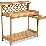 Topeakmart Garden Potting Bench Solid Wood Construction Garden Work Bench