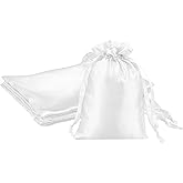 PATIKIL 4 x 6 Inch Satin Bags with Drawstring, 3 Pcs Silk Drawstring Gift Bags Wedding Favor Pouch for Jewelry Candy Christmas Party Graduation Birthday Easter, White