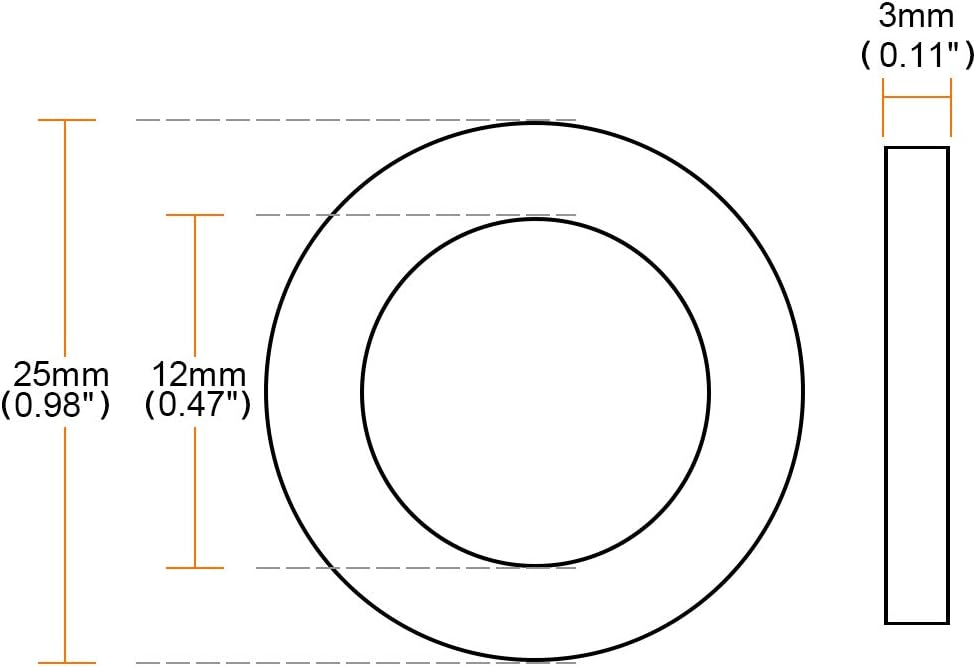 sourcingmap Rubber Flat Washers 25mm OD 12mm ID 3mm Thickness for Faucet Pipe Water Hose Pack of 20, Black, 24mmx12mmx3mm - Image 3