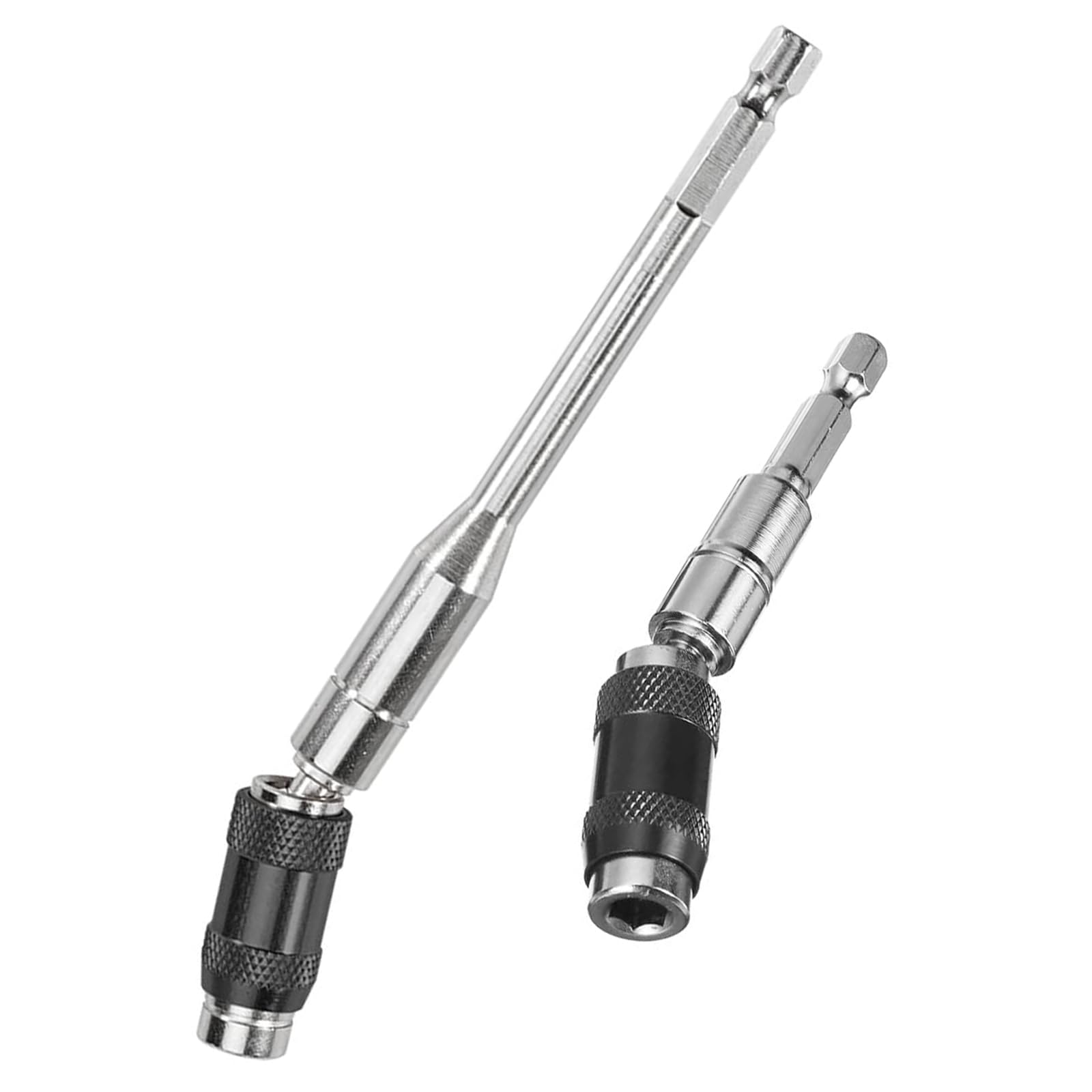 NIYATA 2Pcs Pivoting Bit Holder Magnetic,Pivot Drill Bit Holder,Magnetic Swiveling Bit Tip Holder,1/4" Hex Pivoting Bit Holder,Magnetic Pivot Drill Bit Holders,91MM+145MM (Silver Black)