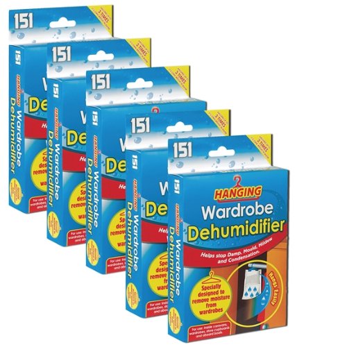 New Hanging Wardrobe Dehumidifier - Ideal to stop damp, mould mildew & condensation - Remove damp and improve air quality - Small and Discreet (Pack of 5)