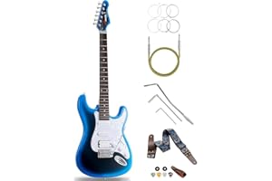 MUSILY 39in Electric Guitar Kit, Full Size Beginner Electric Guitar Starter Kit, Solid Body HSS Pickup with Guitar Strap, Cable, Picks, Strings (MetalBlueBurst)