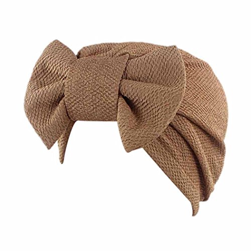 HOT！Bow Casual Head Wrap Cap ,BeautyVan Adult Women Bow Cancer Chemo Hat Beanie Scarf Turban Head Wrap Cap,Multiple Colors Available (Khaki)