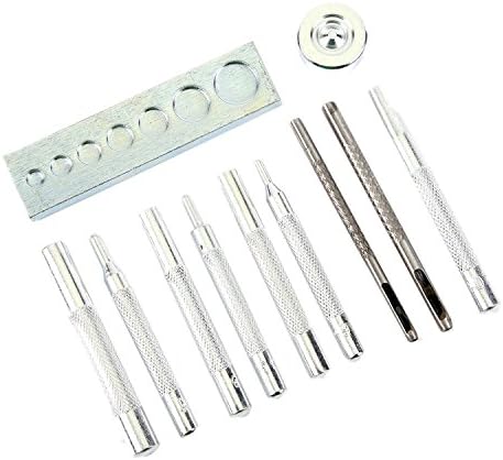 Fine commodities Leathercraft Tool Punch Snap Kit Rivet Setter with Base for Punch Hole and Install Rivet Button (Pack of 11)