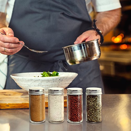 Nellam French Round Glass Spice Jars – Set of 12 with Shaker Lids and Chalkboard Sticker Labels, Small 4oz Bottles - Stackable Herbs and Spices Containers - Decorative Organizers in Silver - Thumbnail 2
