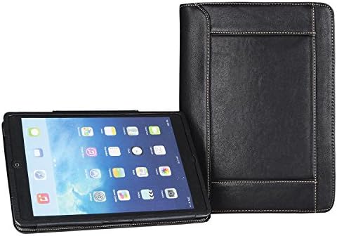 Hifriend Leather Portfolio with Detachable iPad Stand Case, Professional Padfolio Document Holder Business Organizer, with Junior Legal Size Writing Pad, for iPad Pro 10.5, Black