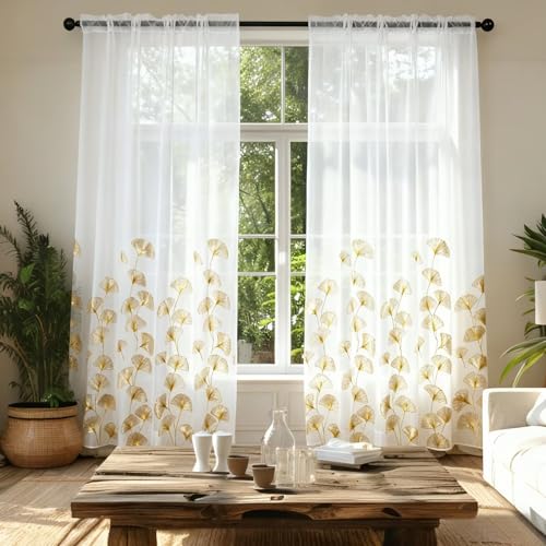 Youleyar Gold Foil Print Sheer Curtains