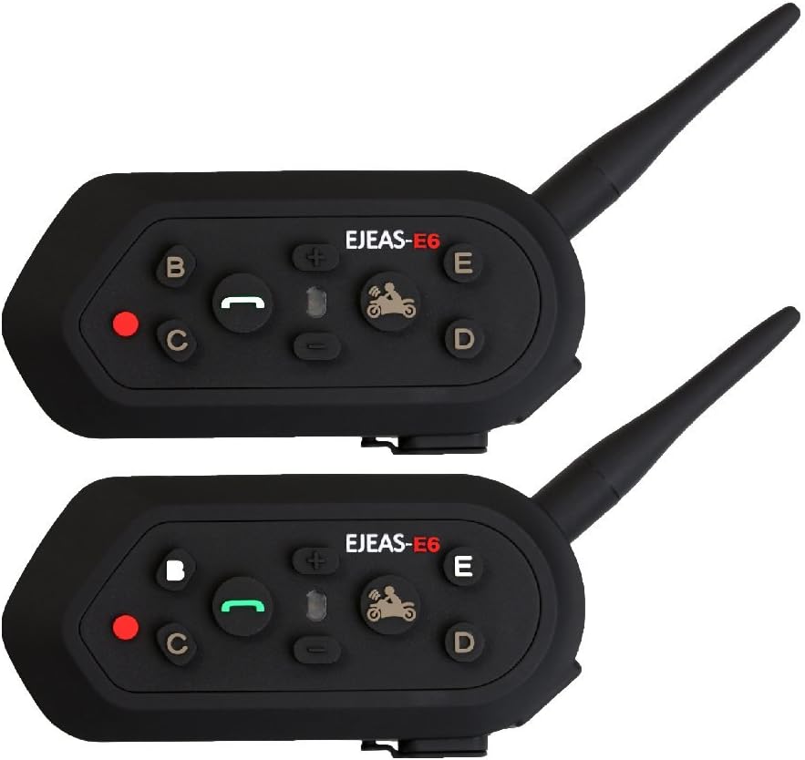 Eroboo EJEAS E6 BT Motorcycle Helmet Bluetooth Intercom 1200m Full Duplex Talking Headset Interphone Waterproof IP65 Walkie-Talkie System 6 Riders for MP3 Player GPS(2 Pack)