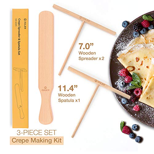 iSiLER Beechwood Crepe Spreader and Spatula Set, 2 Pieces 7 inches Crepe Spreaders, 1 Piece 11.4 inches Crepe Spatula