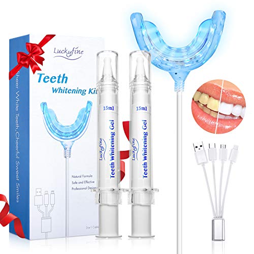 Teeth Whitening Kit with LED Light, Luckyfine 2 x15ml Gel Whitening