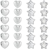 UNICRAFTALE 24Pcs 2 Style Spacer Beads Kit 1.5mm 304 Stainless Steel Cute Beads Metal Star Beads Heart Spacer Beads Small Hole Heart Beads for Bracelets Necklace Jewelry Making