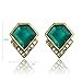 Lares Domi Vintage Gold-tone Crystal Incrusted Simulated Emerald Inlay Classic Art Deco Elegant Stud Earrings Emerald Green & Silver(W0.9cm,L1.2cm)