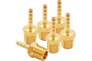 Uenede 6PCS Brass Hose Barb Fittings 1/4" NPT Male to 1/8" Barb Adapter Connector for Water/Oil/Gas