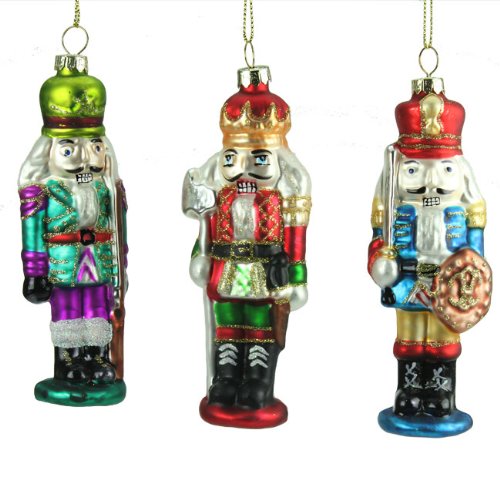 Set of 3 Hand Painted Glass Nutcracker Soldier Christmas Decorations (12cm)