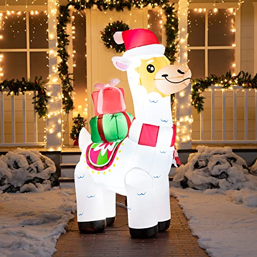 Joiedomi 6 FT Tall Christmas Llama Inflatable with Builtin LEDs Blow Up Inflatables for