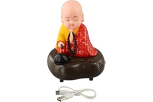 Rechargeable Music Playing Monk Statue with Colorful Light and Nodding Motion for Car Dashboard, 6 Songs USB Decorative Home 