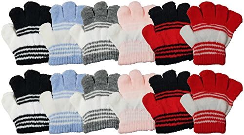12 Pairs Baby Winter Magic Gloves for Toddlers, Stretchy Warm Bulk Pack Boys Girls Children (Assorted)