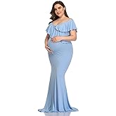 Mommy Jennie Long Maternity Dress for Photoshoot Stretchy Pregnancy Ruffle Maxi Photography Dress for Baby Shower