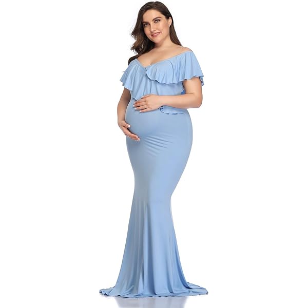 strapless open back dress Momyknows Ruched One Shoulder Draped Back Slit Elegant Maternity Maxi Dress main image 1