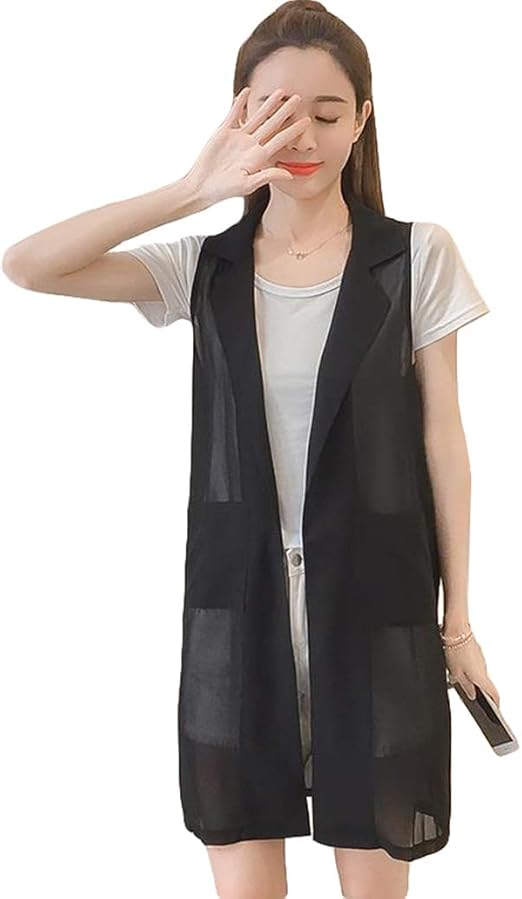 Amazon Ksila ベスト レディース シフォン カーディガン 薄手 ノースリーブ ジレベスト ロング 前開き おしゃれ 夏 チョッキ 大きいサイズ オフィス 通勤 ベスト 通販