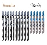 Gunpla 15 Pieces Jig Saw Blades Assorted T244D T144D T118A for Curved and Fast Cuts in Hard and Soft Woods T-Shank Thin Sheet Metal Steel Aluminum Cutting