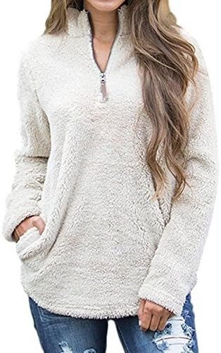 Womens 1/4 Zip Fleece Sherpa Pebble Pile Fleece Fuzzy Unisex Sweatshirt Winter Coat