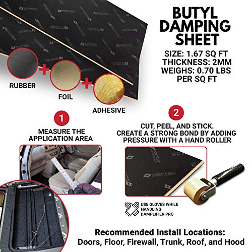 Second Skin Audio Damplifier Pro Premium (2mm) Automotive Sound Deadening Mat Butyl Rubber Car