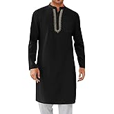 Yousify Mens Kaftan Thobe Casual Henley Shirts Button up Long Sleeve Robe Muslim Gown Shirt