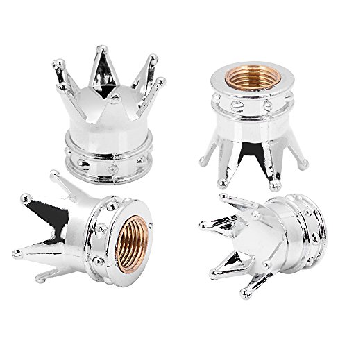 Universal Royal Crown 8mm Car/Motorcycle Wheel Rim Tire Air Stem Valve Caps Kit (Pack of 4, Chrome) - Thumbnail 6