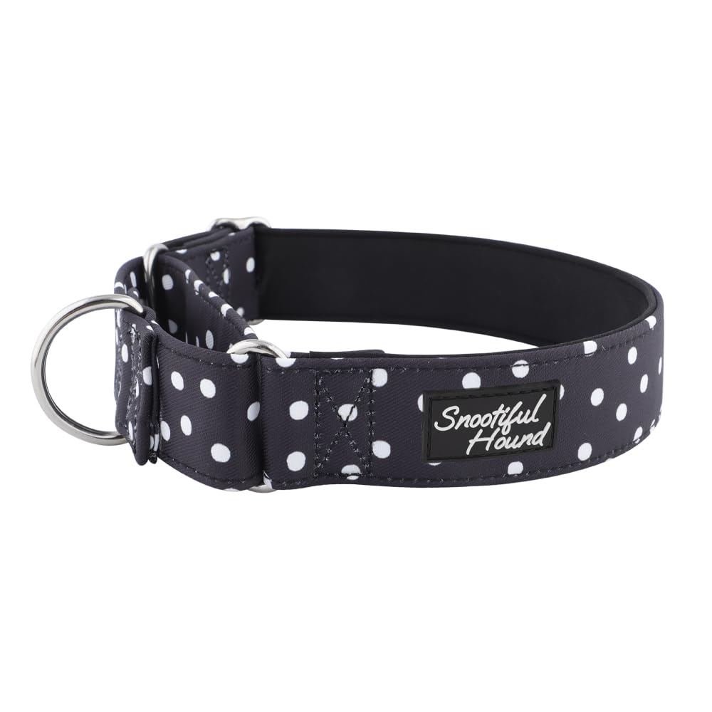 Snootiful Hound Padded Martingale Collar - Black & White Polka Dot - Ideal for Greyhounds, Whippets, Lurchers and All Sighthound Breeds - Anti-Slip (30-40cm)
