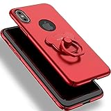 Cool Cute Red iPhone X Case With Free Phone Finger Ring Kickstand Holder Heavy Duty Dual Layer Shockproof 3d Clear Cell Phone Hard Thin Case for Teens Boys Men Girls Women (IPHONE X RED)