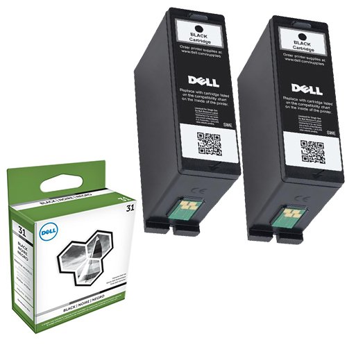 2 x Genuine Dell Standard Capacity Black Ink Cartridge (Series 31) for Dell V525w/ V725w All-in-One Wireless Inkjet Printer (6