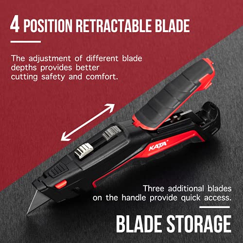 KATA 2-Pack Heavy Duty Utility Knife,Quick Change Blade, Retractable and Folding Box Cutter for Cartons, Cardboard and Boxes - With 10pcs SK5 Sharp Blades Included,Blade Storage Design